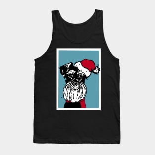 Miniature Schnauzer in Christmas Santa Hat and Red Woolly Scarf Linoprint Tank Top